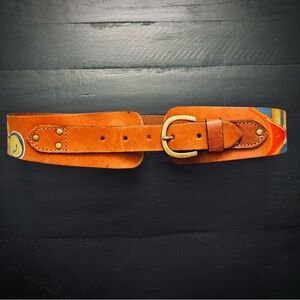 Línea Pelle Handpainted Leather Waist Belt Brass Buckle Women’s Small
